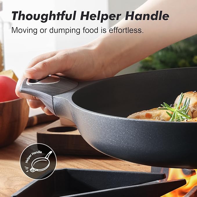 SENSARTE Nonstick Frying Pan Skillet 12.5Inch Large Non Stick Omelette Pans with Ergonomic Handle, Healthy Kitchen Cooking Chef's Pan, Free of Intentionally Added PFOA, Induction Compatible, Black