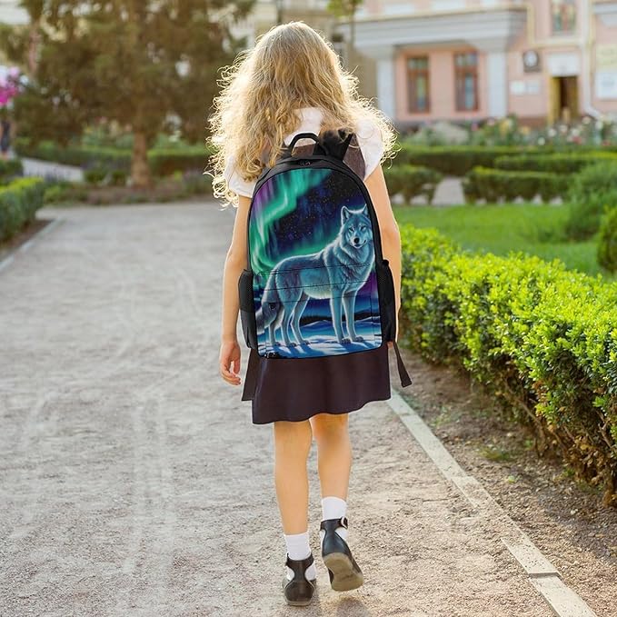 Daypack Polyester Anti-Theft Multipurpose Starry Galaxy Cool Wolf Art Bookbag Big Capacity Gym Outdoor Hiking Backpack With Adjustable Shoulder Straps