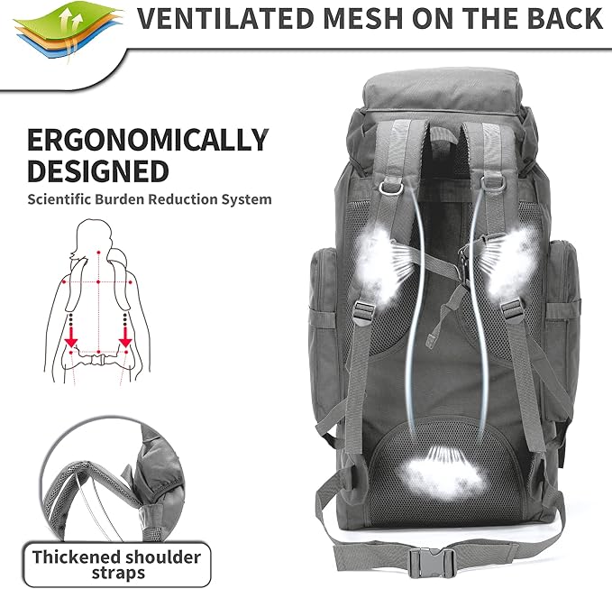 King'sGuard 70L Camping Hiking Backpack for Men Women Large Military Tactical Backpack Molle Rucksack Backpack for Outdoor