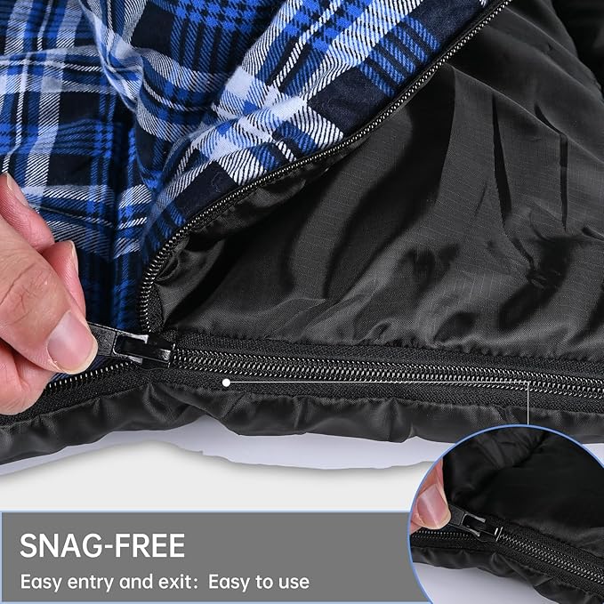Double Sleeping Bag Cotton Flannel for Camping, Backpacking Or Hiking. Waterproof Queen Size Two Person Sleeping Bags for Adults Or Teens. Lightweight with Compression Sack