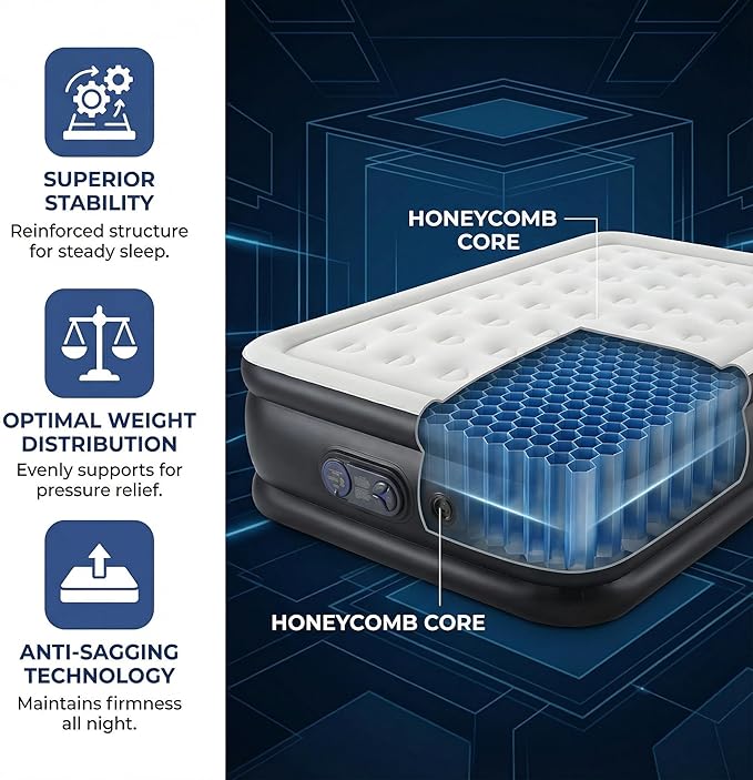 Queen Air Mattress with Built-in Pump - 22" Double Height, Non-Slip Bottom, Supports 660lbs for Home & Camping