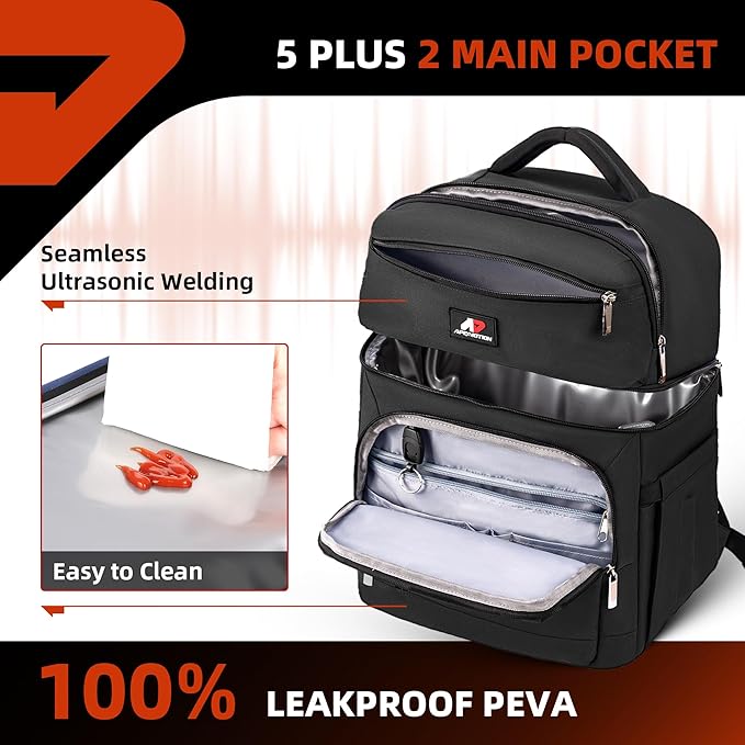 COOLJOB Insulated Cooler Backpack for Men Women, Leakproof Lunch Bag with Waterproof Liner, Double Roomy Deck, RFID, Black