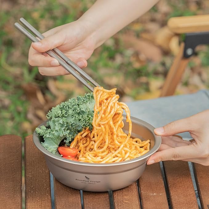 Boundless Voyage Titanium Camping Plate Bowl Set Rice Soup Salad Stackable Serving Bowls Ultralight Dinnerware Set Dishwasher Safe 750ml ti1145T