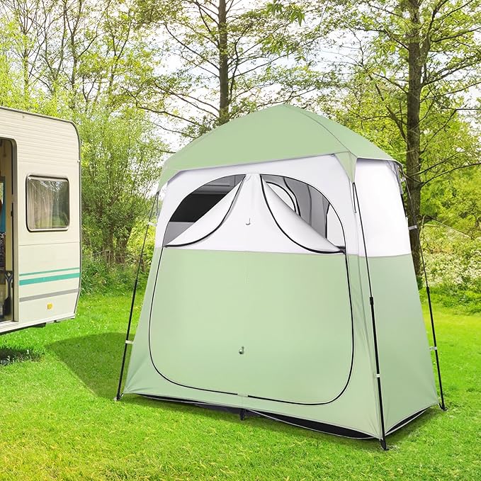 VINGLI 2 Room Shower Tent, 7.5 FT Instant Pop Up Shelter with Carrying Bag, Privacy Changing Room Tent,Perfect for Portable Toilet, Camping, Dressing, Outdoor Indoor, Easy Set Up