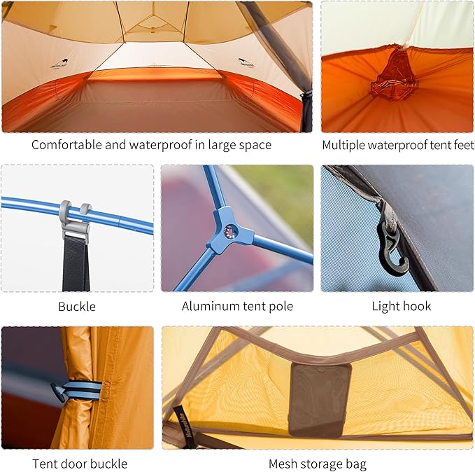 Naturehike Cloud-Up 3 Person Lightweight Backpacking Tent with Footprint - 3 Season Free Standing Dome Camping Hiking Waterproof Backpack Tents