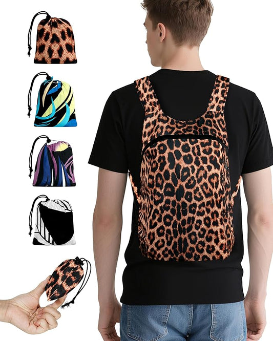Pocket-Sized Hiking Daypack, Fashion patterns Lightweight 2.8oz, Water resistant Backpack for Women Men Camping (Tiger print)