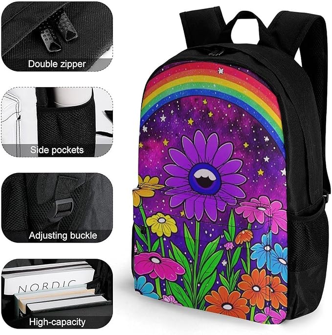 Supdreamc Rucksacks Lightweight Multipurpose Anti-Theft Trippy Psychedelic Magic Eye Flower Art Shoulder Bag Large Capacity Business Computer Bag With Smooth Zippers