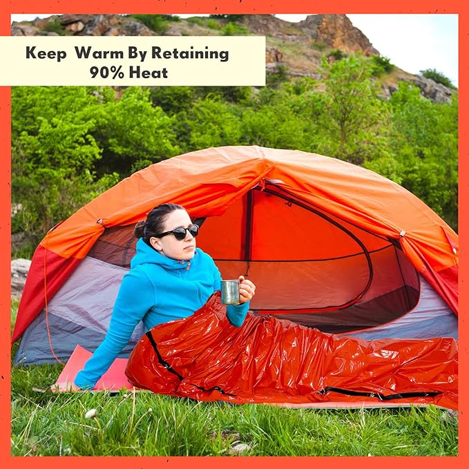 Qunclay 24 Set Emergency Sleeping Bag Survival Bivvy Sack Blanket with Whistles Lightweight Portable Thermal Survival Bag Thick with Hood Extension Nylon Stuff Sack for Camping Hiking Outdoor