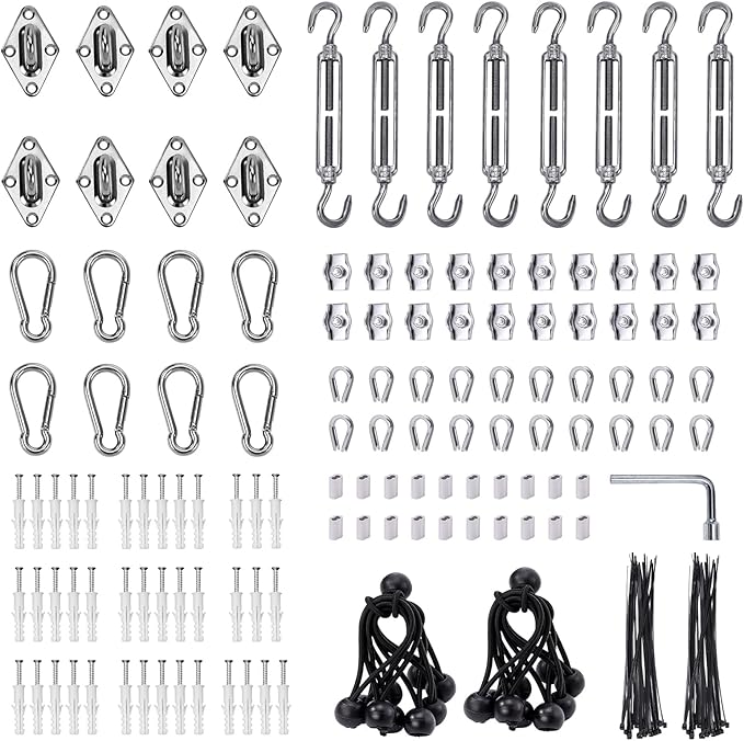 Shade Sail Hardware Kit 6 inch turnbuckles for Triangle Rectangle Sun Shade Sail Outdoor Installation turnbuckles for Cables Wire for Outdoor,Garden,Kitchen,Craft,235PCS
