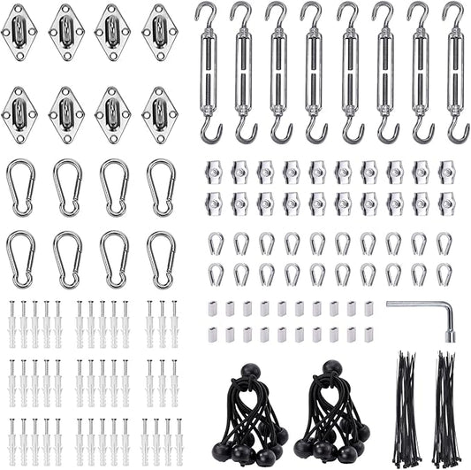 Shade Sail Hardware Kit 6 inch turnbuckles for Triangle Rectangle Sun Shade Sail Outdoor Installation turnbuckles for Cables Wire for Outdoor,Garden,Kitchen,Craft,235PCS