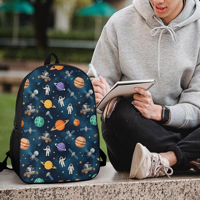 Versatile Polyester Backpack with Large Capacity for Business and Casual Activities, Galaxy Space Planet Astronaut Tavel Hiking Camping