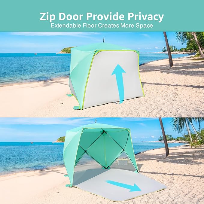 Old Bahama Bay Pop Up Beach Tent, Portable Shade Sun Shelter UPF50+ UV Protection for 4 Person Extendable Floor for Fishing Hiking Camping, Waterproof Windproof（Mint Green