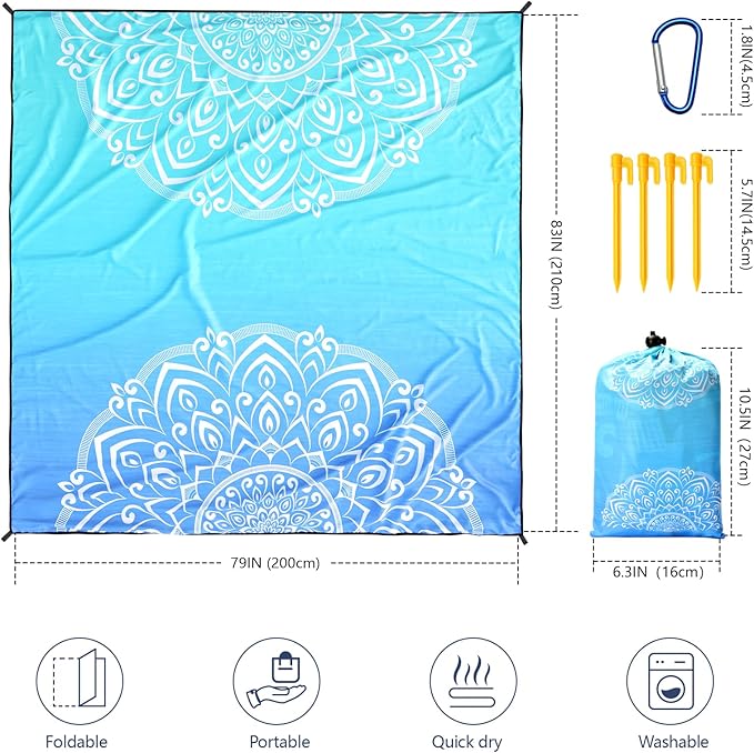 AISPARKY Beach Blanket Waterproof Sandproof, Oversized Large Beach Mat 79" X 83"/120"x108" for 1-8 Adults, Quick Drying&Compact&Lightweight, Picnic Mat Vacation Essentials for Beach Camping Travel