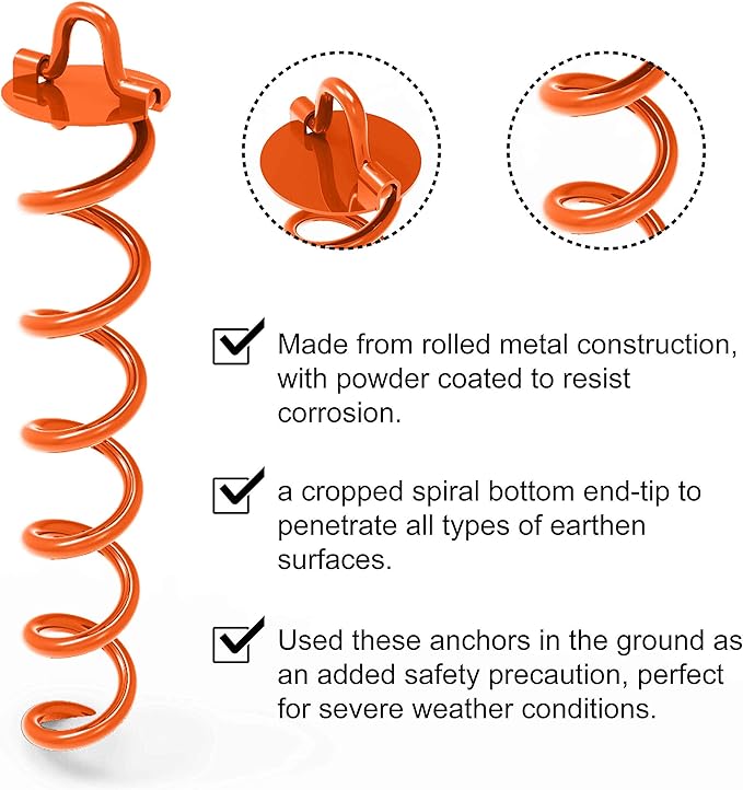 ABCCANOPY 10" Spiral Ground Anchor with Straps Out for Anchor Swings Set Down, Tent (Orange)