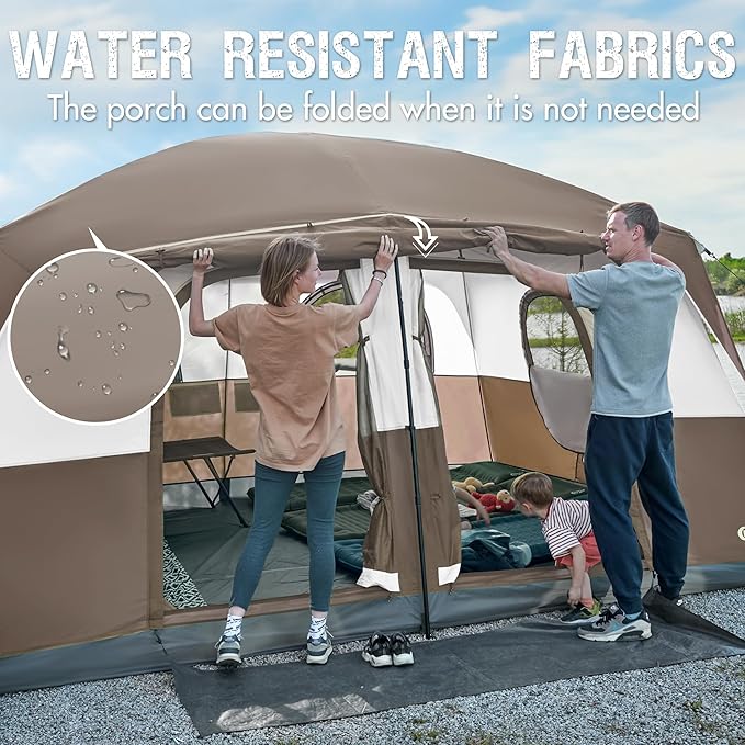 PORTAL 6 | 8 | 10 Person Family Camping Tent with Porch, Big Family Camping Tent with Tall Height, Good Ventilation, Water Resitant Large Tent for Outdoor Camping, Backyard