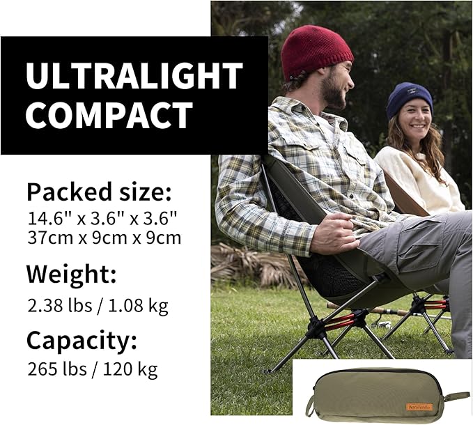 Naturehike YL08 Ultralight Camping Chair, 2.38 LBS Portable Backpacking Chair with Anti-Sinking Feet, Lightweight Compact Folding Hiking Camp Chair