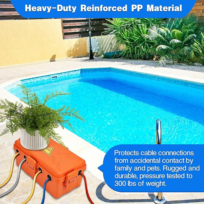 Hrensaw Medium Outdoor Electrical Box(10.6x5.5x4.5inch),Weatherproof Connection Box w/6 Cable Entry,IP54 Waterproof Extension Cord Cover Protect Power Strip,Timer,Plug,Holiday Lights,Orange