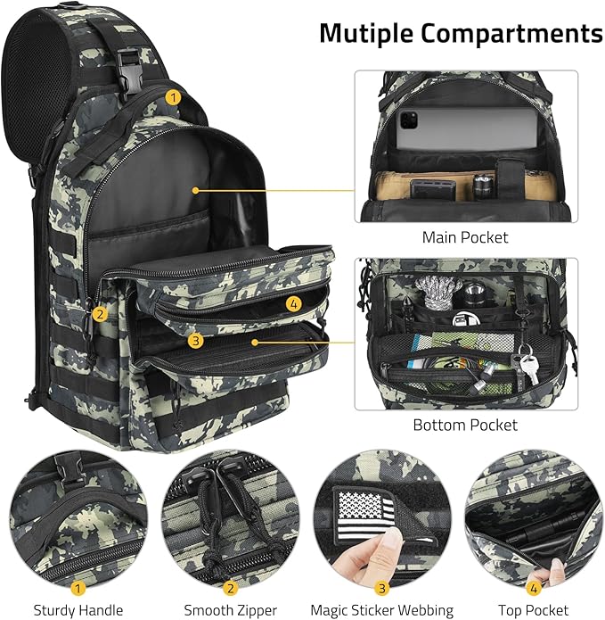 CVLIFE Tactical Sling Bag Backpack for Men Military Shoulder Sling Bag Molle Army Assault Detachable Tactical Bag with Bottle Holder Concealed Carry Daily Day Pack Work Bag for EDC Hiking, Shadowstand