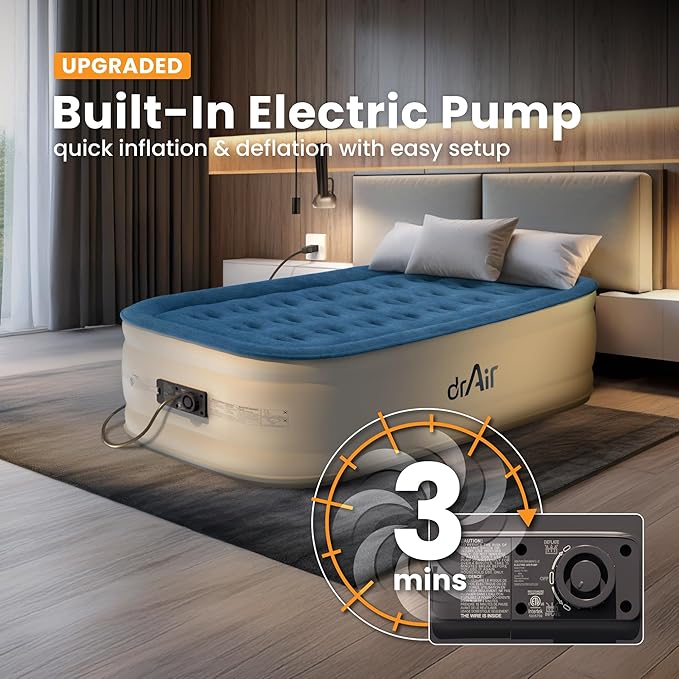 Twin Air Mattress with Built-in Pump, 18" Raised Blow Up Mattress, 500 lbs Max Honeycomb Air Bed, 48Hr Leak-Proof Test, 3min Inflatable Mattress for Home, Guests, Camping, Colchones inflables