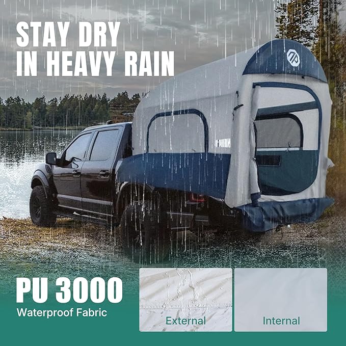 Niphean Truck Bed Tent for Camping 5.5ft-8ft for 2+1 People, 2 Mins Fast Setup Inflatable Pickup Truck Tent, PU 3000mm Waterproof & High-Strength Windproof, Spacious Interior for Multi-Landscape