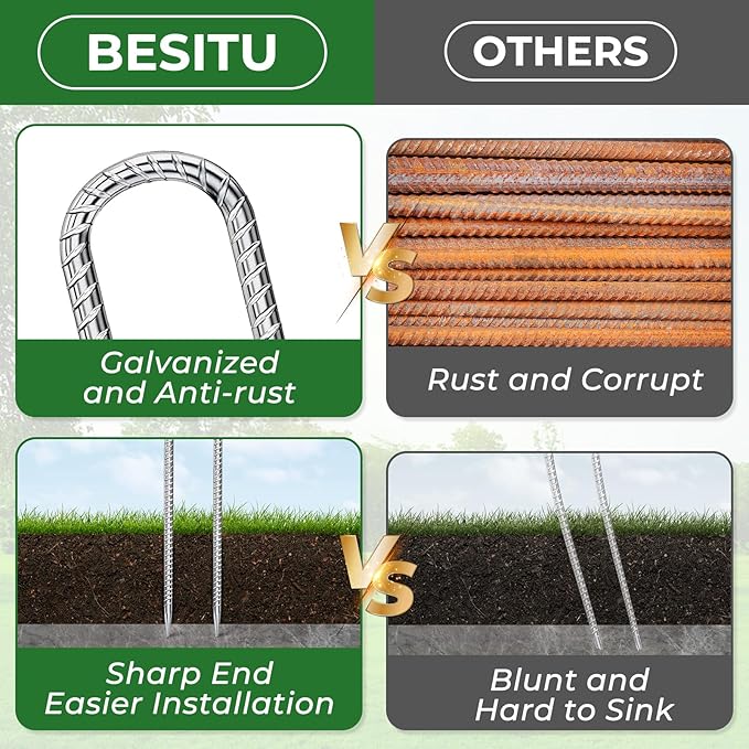 12 Inches U Stakes 8-Pack Heavy Duty Tramopline Wind Stakes for Inflatables, Metal Stake for Outdoor Decorations, Fence Stakes for Dogs Digging, Inflatables, Outdoor Decoration Anchors Silver