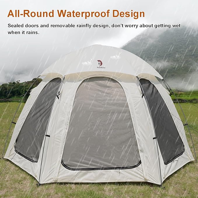 4-6 Person Outdoor Camping Dome Tent - 10 x 10 FT Screen House Room with Removable Waterproof Rainfly & Ground Sheet,Luxury Yurt Glamping Family Tents for Patios Outdoor Camping Activities