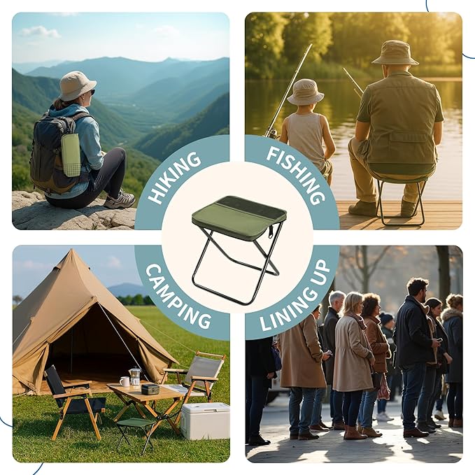 Folding Camp Stool, Lightweight Foldable Camping Stool, Compact Mini Chair for Outdoor Activities, Hiking, Fishing, and Travel, Portable and Durable, Holds Up to 265 lbs (Regular)