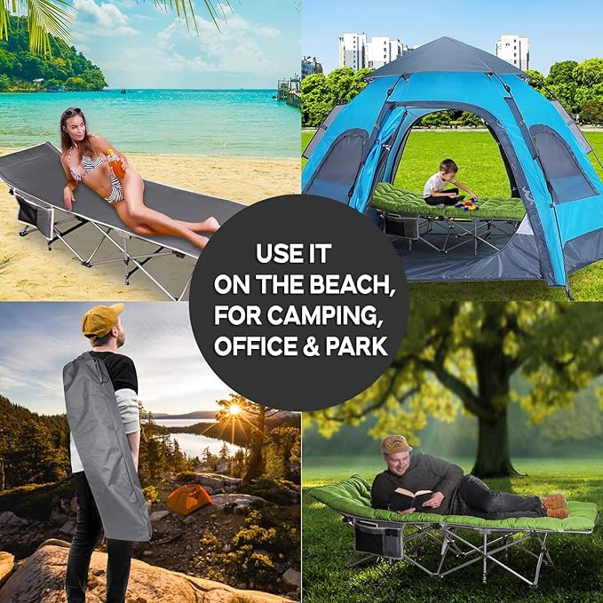 ZONETECH Folding Outdoor Camping Travel Cot and Cot Pad - Premium Quality Lightweight Portable Heavy Duty Adult & Kids Travel with Large Pocket and Cushion