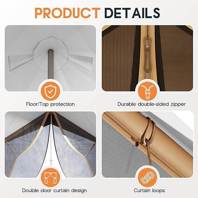 SPECRAFT Canvas Bell Yurt Tents & Inflatable Tent for Camping, Waterproof Glamping Tent with Stove Jack, Breathable Mesh, Snowproofing Spacious 4-Season Family Shelter for Outdoor, Camping, Parties