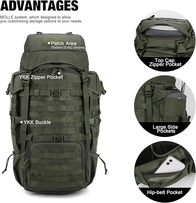 Mardingtop 70L Internal Frame Backpack for Hunting,Camping,Hiking Backpacking Backpack with Rain Cover