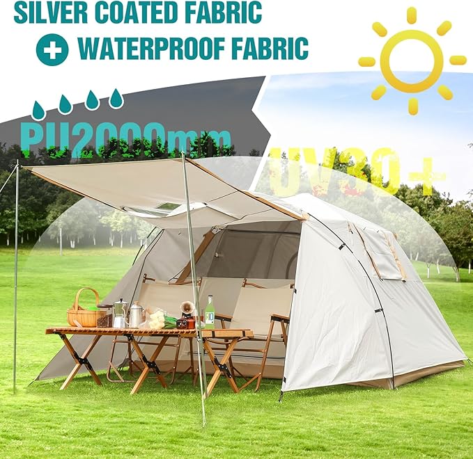 Chihee Camping Tents Pop-Up Portable Tent Outdoor Shelter,Family Tent 2 Doors Instant Set up Large Weatherproof Tent 4 Seasons Tents with Screened Porch Room Awning Include Rain Fly Carry Bag Hiking