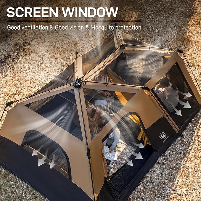 EVER ADVANCED 6 Person Camping Tent, Blackout Design Tent for Camping Instant Cabin Tents for Family with Rainfly, 60s Easy Setup, Water-Resistant