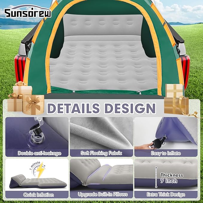 2025 Upgraded T*ruck Air Bed Mattress for 5.5-6.5Ft Full-Size Inflatable Mattress Short Truck Beds with Built-in Pillow Adjustable Air Mattress for Camping,Home,Truck Tent Accessories(Blue)