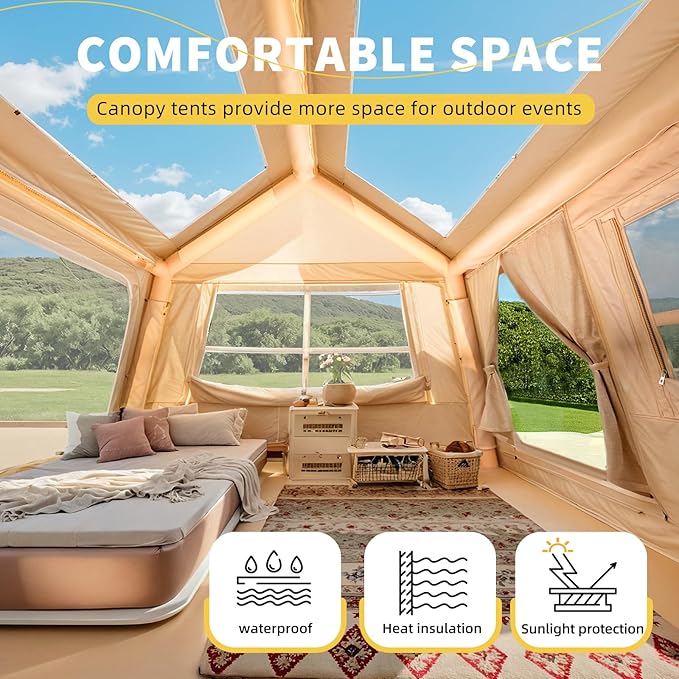 YOLENY 2/4/6 Person Inflatable Tents for Camping, Quick Setup in 2 Minutes with Hand Pump, Oxford Blow Up Tent with Skylight & Canopy, Spacious Cabin Tent for Family Camping & Hiking