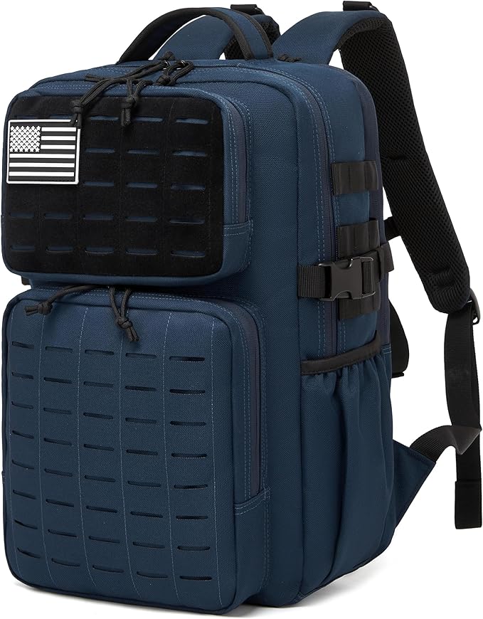 Wotony Military Tactical Backpack for Men Waterproof Daypack 3 Day Assault Pack Laser-Cut MOLLE Webbing Design with Water Bottle Holder Black Small Tactical Assault Bag (Blue, 30L)