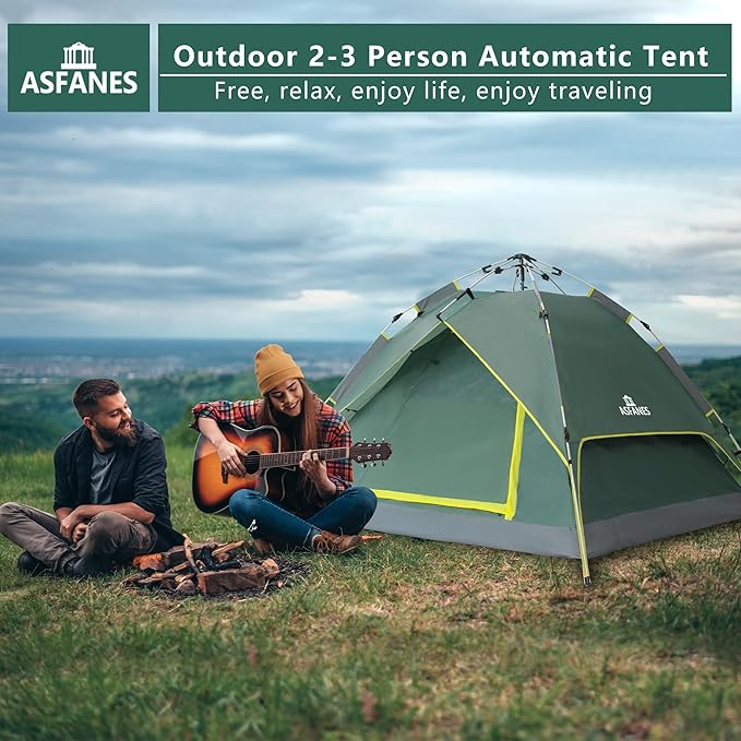 Camping Tent Automatic 2-3 Person Instant Tent Pop Up Ultralight Dome Tent 4 Seasons Waterproof & Windproof Camping Tent with Removable Outer Tarpaulin, Double Layers
