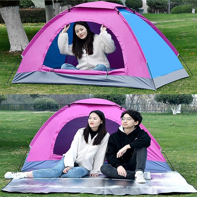 Camping Tent, Door Portable Tent with Shelters Carry Bag, 1 to 2 Persons Lightweight Camping Hiking Tent, Perfect for Backpacking and Camping(1 Person Pink)