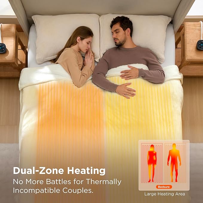 Bedsure Electric Blanket Queen Size - Dual Control Heated Blanket Queen, Fast Heating with 10 Time Settings & 10 Heat Settings, Warm Gift for Grandma (84x90 inches, Ivory)