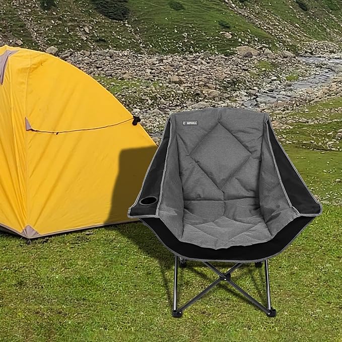CAMPHILL Folding Camping Chair,Oversized Portable Camping Chair with Cup Holder,Heavy Duty Padded Lawn Chair for Camping, Tailgates, Beach, and Sports