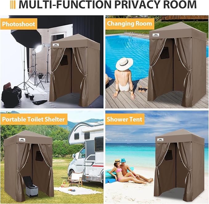 EAGLE PEAK EAGLE PEAK Flex Ultra Compact Pop-up Canopy, Sun Shelter, Changing Room, Portable Privacy Canopy Cabana, 4x4ft Canopy Tent, for Pool, Fashion Photoshoots, or Camping Brown