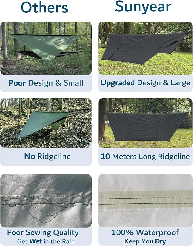 Sunyear Camping Hammock with Net - Double&Single Hammock with House-Like Net- Easy Setup & Pack, Lightweight & Portable, Perfect for Hiking, Backpacking, Outdoor Sleeping