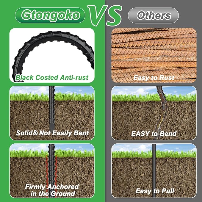 Gtongoko 12 Pack Trampoline Stakes Anchors High Wind, 12 Inch Ground Anchors Heavy Duty, Trampoline Tie Down Anchor Kit, Ground Stakes Galvanized Steel, U Shaped, Black