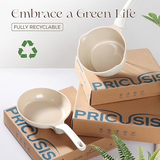 PRICUSIS Nonstick Ceramic Frying Pan, 8/10 Inch Skillet with Stay Cool Handle, Fully Coated, Induction Compatible & Oven Safe, 100% Dishwasher Safe, PTFE PFAS & PFOA Free（8 Inch, Coconut White）