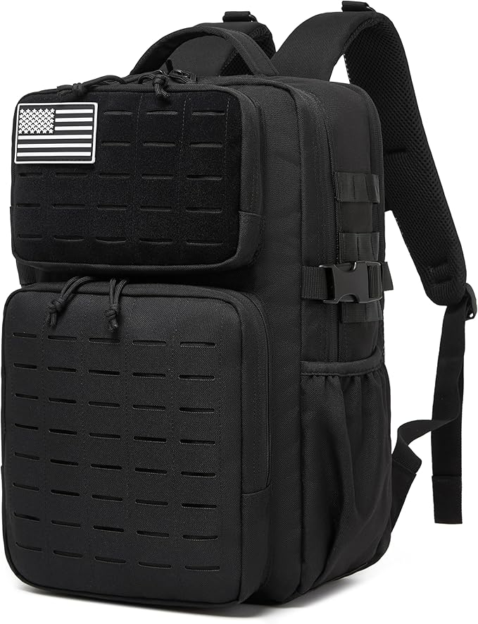 Wotony Military Tactical Backpack for Men Waterproof Daypack 3 Day Assault Pack Laser-Cut MOLLE Webbing Design with Water Bottle Holder Black Small Tactical Assault Bag