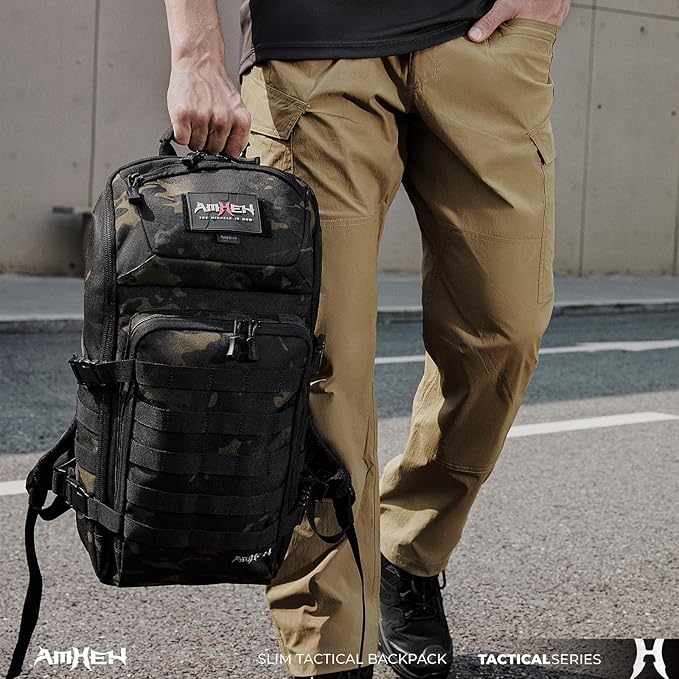 20L Slim Tactical Backpack - Suspended 13" Laptop Compartment, Rugged MOLLE Daypack for Everyday Carry, Work, Travel (Camo)