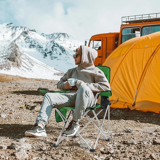 Elevon Camping Chair, Portable Folding Outdoor Chair with Arms, Cup Holder and Carry Bag