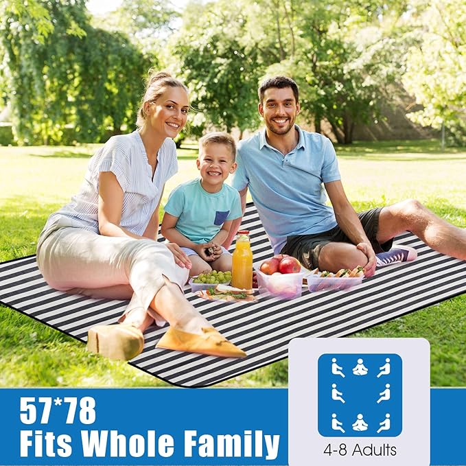 Picnic Blankets Outdoor Extra Large - Waterproof Picnic Blanket with Carry Strap | Machine Washable Picnic Mat with Sandproof Backing for Park,Grass,Hiking,Travel,Concerts,Indoor(Aegean Blue)