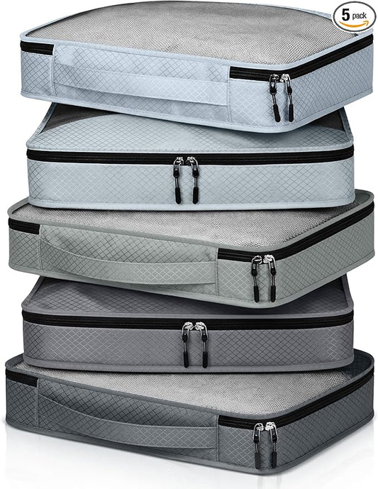 5 Pcs Packing Cubes for Suitcase Large Travel Cubes Carry on Luggage Organizer Bags for Clothes Accessories(L,Gray)