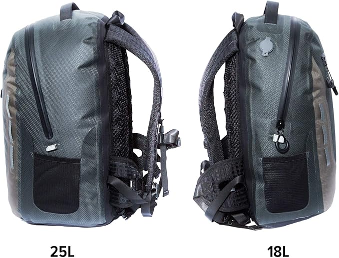 Submersipack Waterproof Backpack - Submersible, Inflatable, Floating TPU Coated Durable Nylon Dry Bag with Airtight Zipper for Kayak, Fishing, Boating, Hiking, Paddle Board (Gray Stone, 25L)