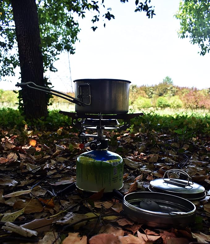 Windproof Portable Backpacking Stove Burner with Piezo Ignition,Stove Adapter,Plastic Storage Box,Lightweight,Propane Butane Stove for Indoor Outdoor Camping Hiking and Picnic M600-1